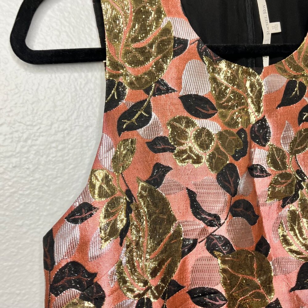 Rachel Roy Size 12 Pink With Metallic Brocade Floral Sheath Cocktail Dress - Picture 7 of 10